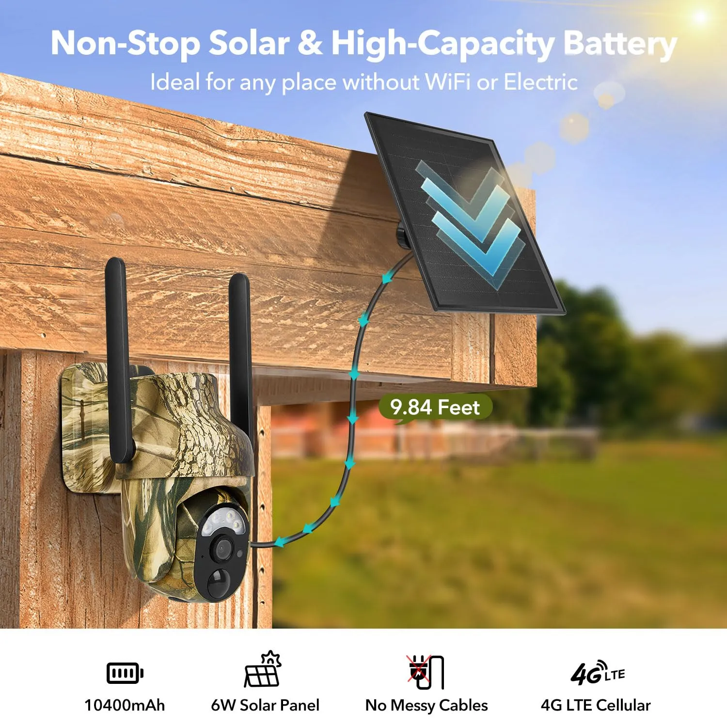 4G LTE Cellular Trail Cameras 2K 360 View Live Streaming Game Camera Built-in SIM Card with Motion Activated Color Night Vision Remote Phone Access Solar Powered Trail Camera IP65 Waterproof
