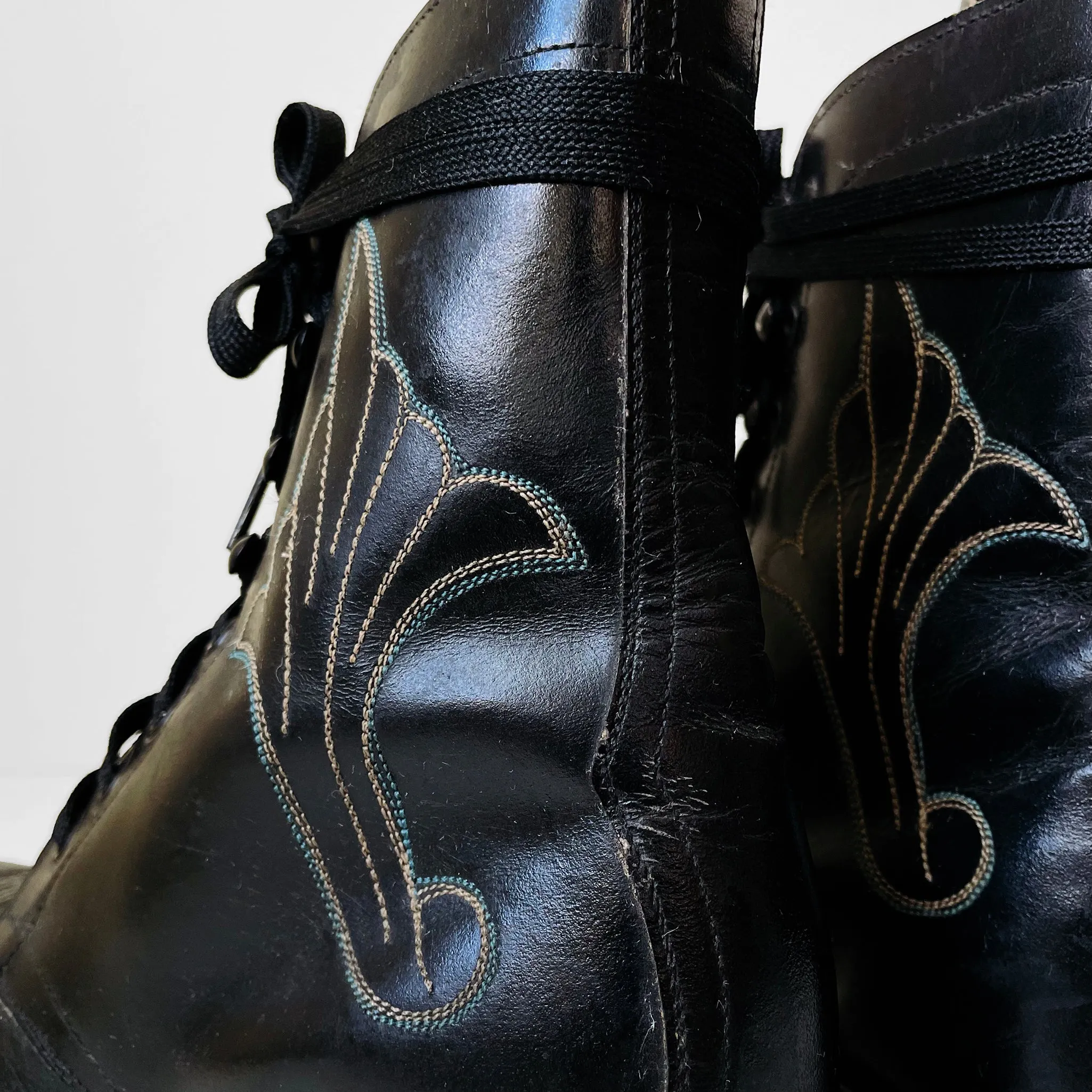 Black Stitched Leather Lace Up Boots - Sz. 6.5B