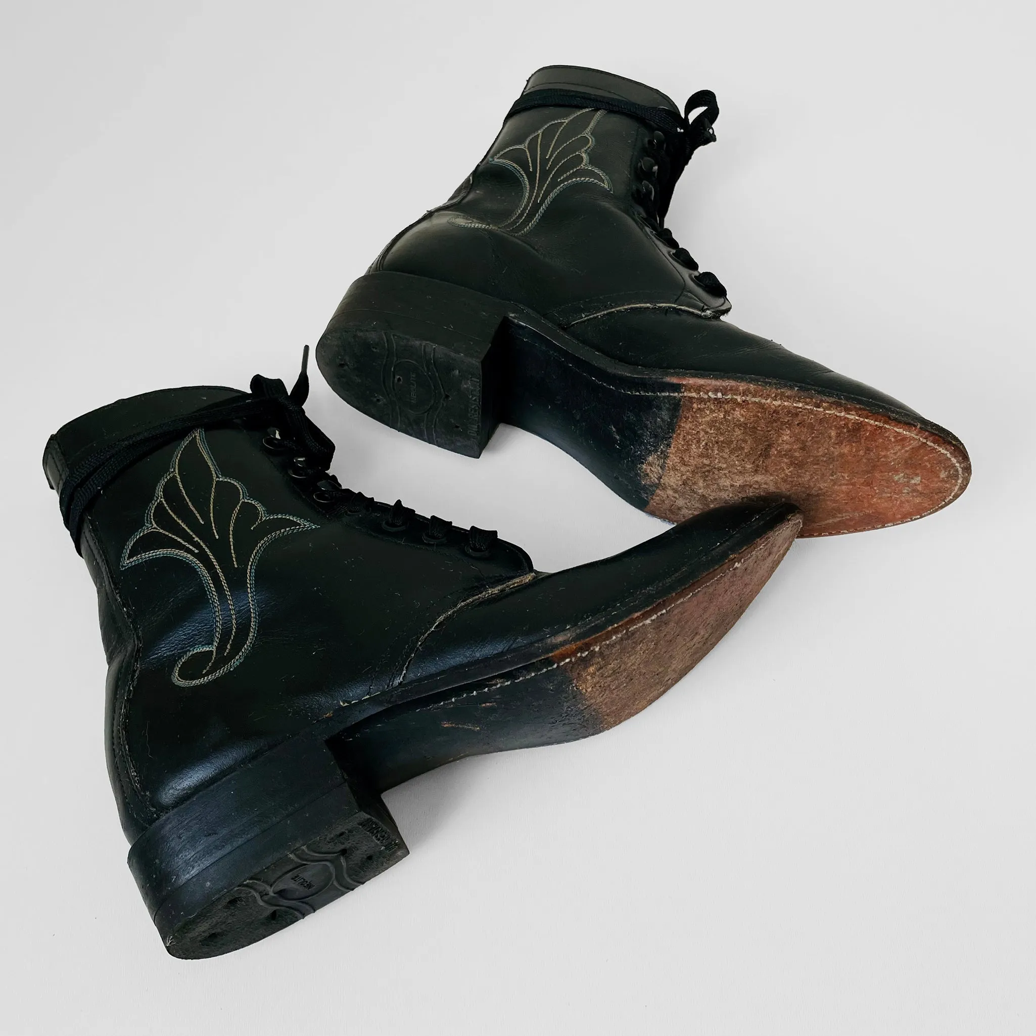 Black Stitched Leather Lace Up Boots - Sz. 6.5B