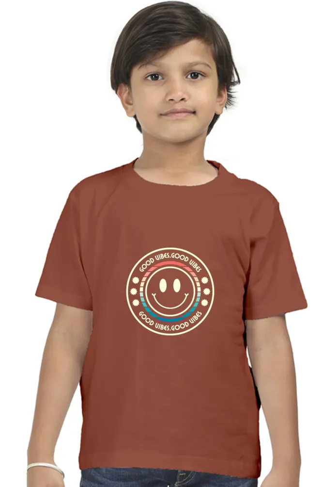 Boys Round Neck Half Sleeve Classic T-Shirt Good Vibes