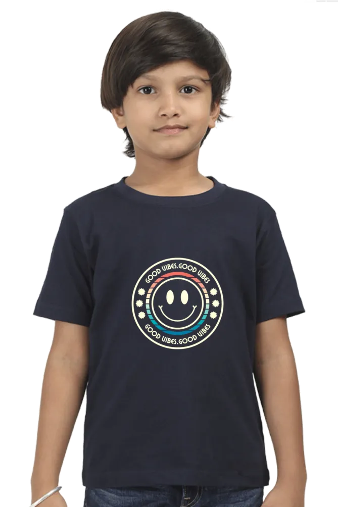 Boys Round Neck Half Sleeve Classic T-Shirt Good Vibes