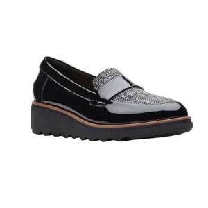 Clarks Women's Sharon Gracie Wedge Penny Loafers- Black Interest