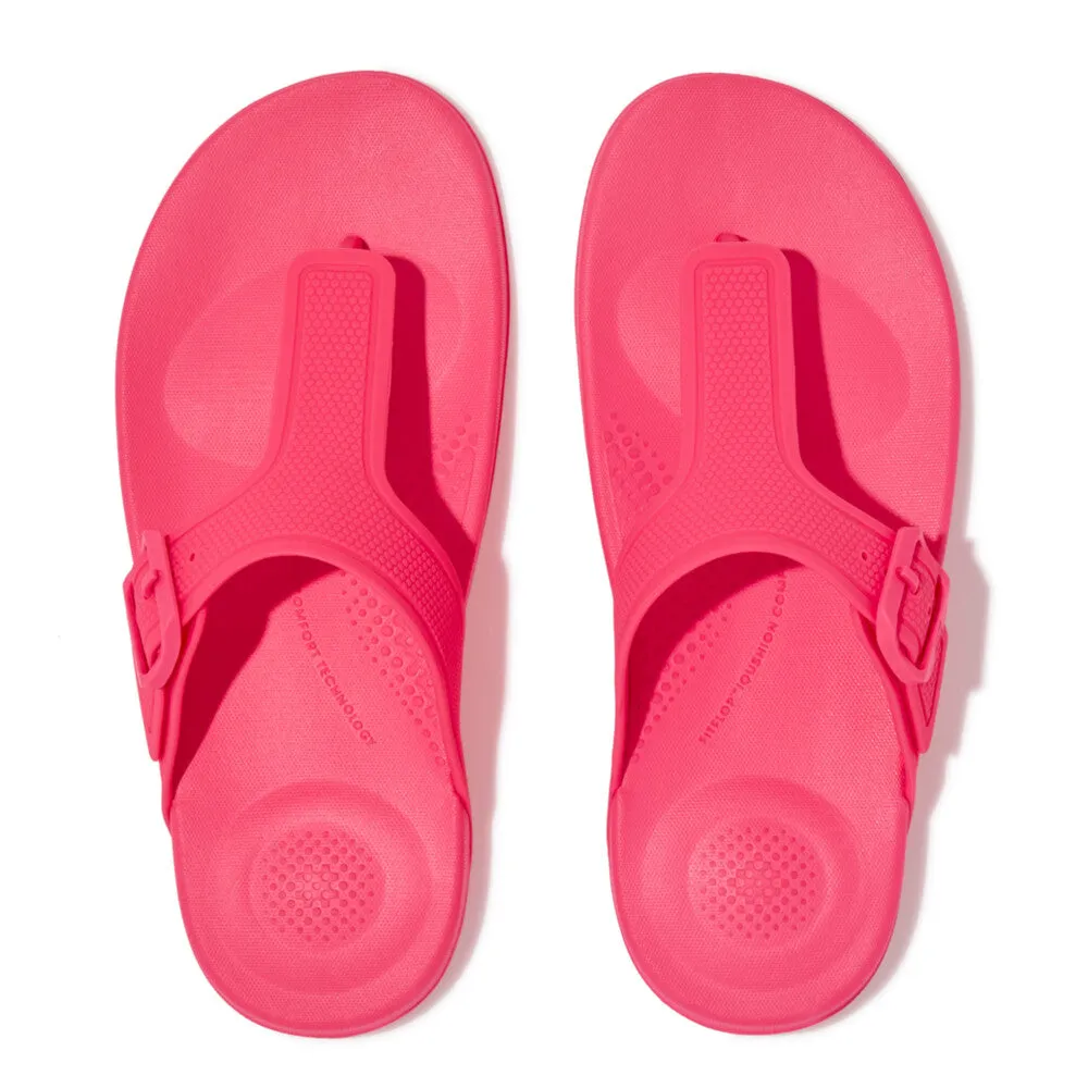 FitFlop GB3-A38 Iqushion Adjustable Buckle Ladies Pop Pink PU Arch Support Toe-Post Beach & Pool Shoes