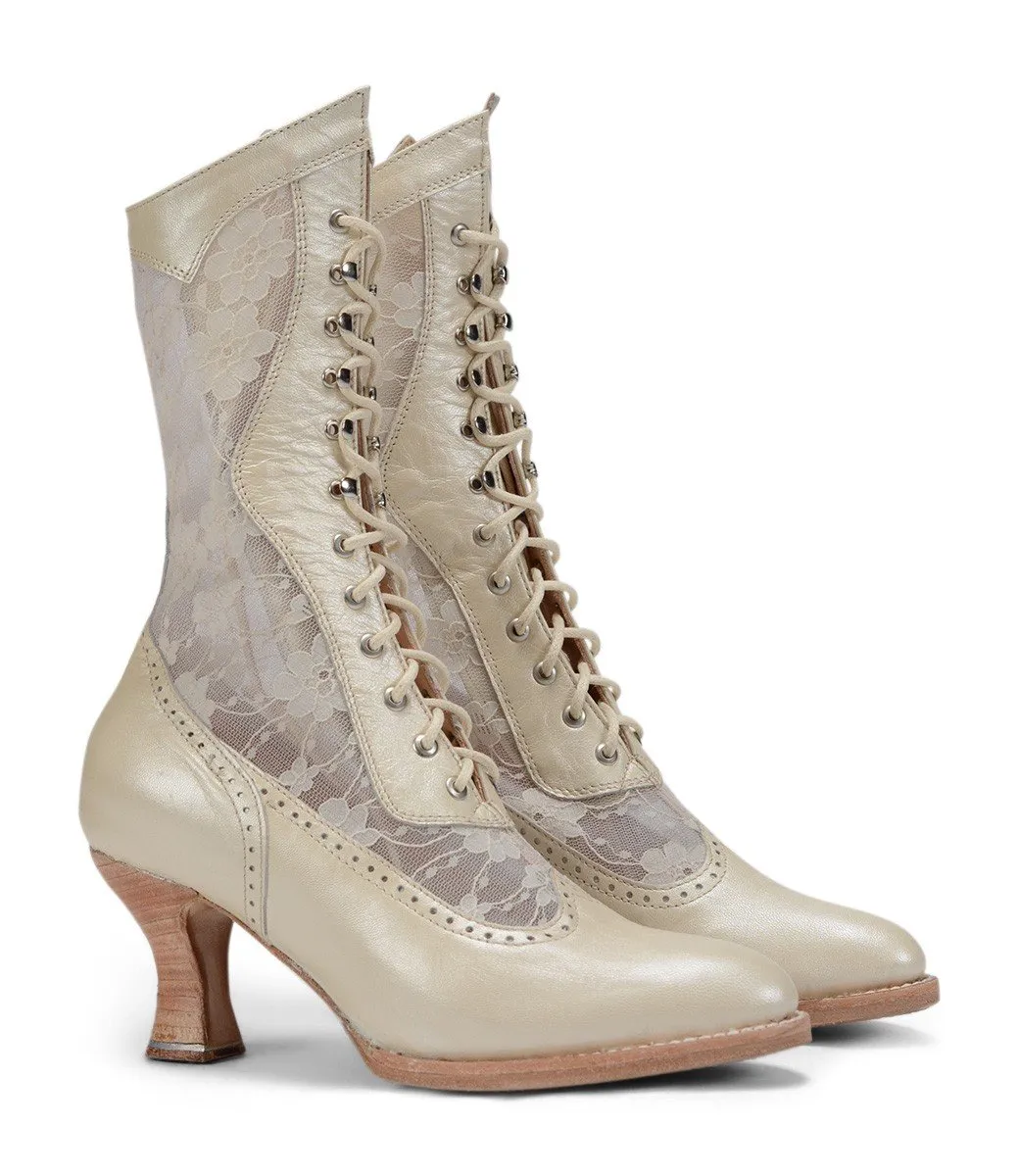 Jennie Victorian Wedding Boots in Pearl