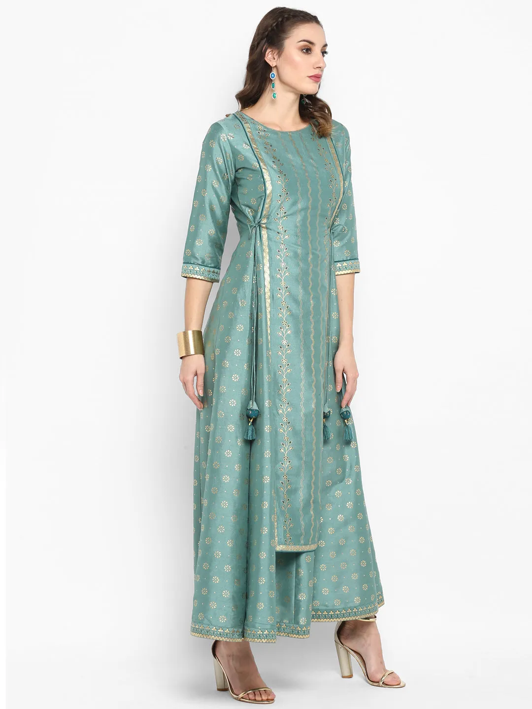Light Green Poly Silk Ethnic Dress
