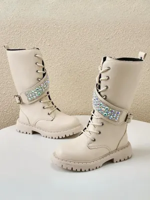 Made For Sparkling Crystal Strap Boots By Liv and Mia