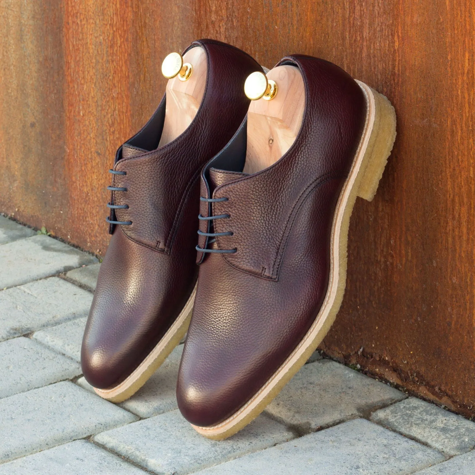 Men's Derby Leather Shoes Wide Plus Size Burgundy 2617