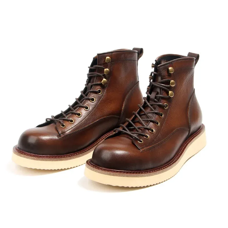 Vintage Lace-Up Leather Tooling Boots