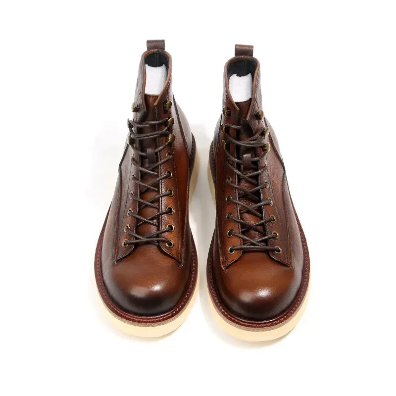 Vintage Lace-Up Leather Tooling Boots