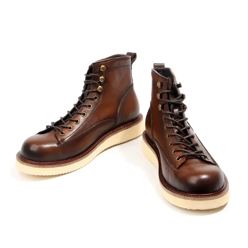 Vintage Lace-Up Leather Tooling Boots