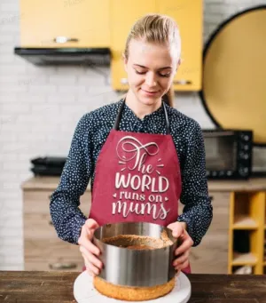 World runs on Mom  Apron,Personalized Celebrate Mom gift for Mother&#39;s Day/Christmas/Thanksgiving/Birthday Gift, Cute Valentine Gift