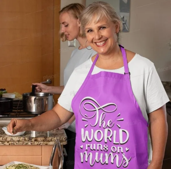 World runs on Mom  Apron,Personalized Celebrate Mom gift for Mother&#39;s Day/Christmas/Thanksgiving/Birthday Gift, Cute Valentine Gift